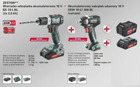 Metabo Akumulatorowy Zestaw Combo 18V (Bs 18 L Bl + Ssw Lt 300 Bl) 2X2,0Ah Li-Ion Pl2220091 W Walizkach Київ