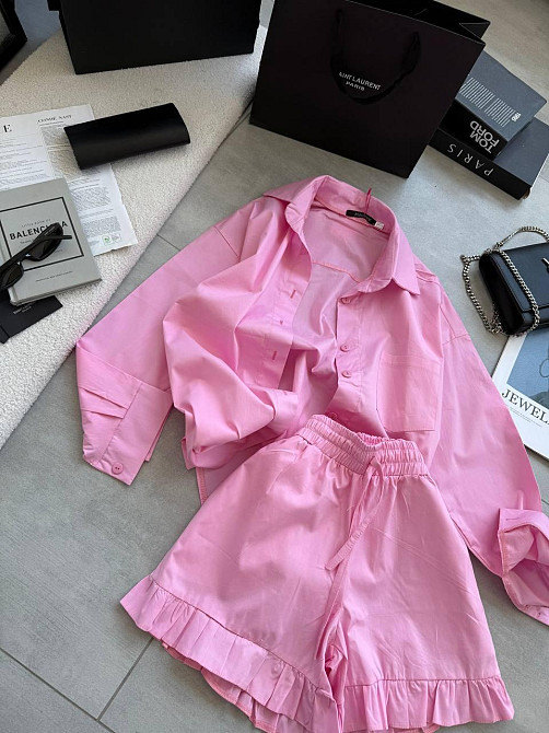 Жіночий літній костюм-двійка: сорочка та шорти котон Рожевий, 44/46 Одеса - фото 5