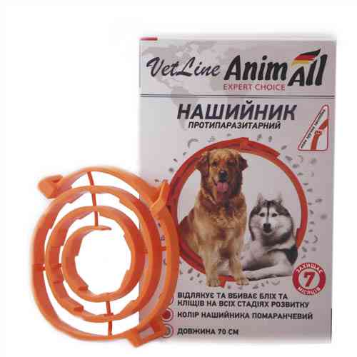 Ошейник противопаразитный AnimAll VetLine для собак, оранжевый, 70 см Киев