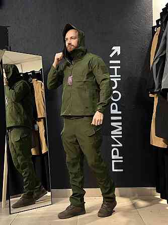 Літній костюм софтшел чоловічий оливковий водонепроникний вітрозахисний легкий зручний костюм Львів