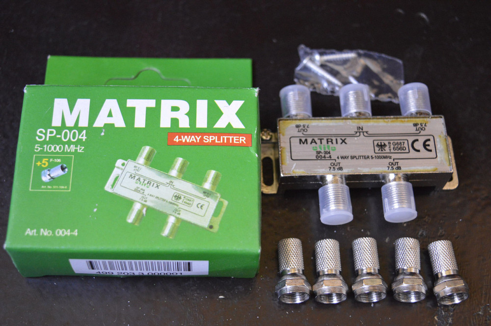 Сплиттер (Splitter) ТВ 4-way + 5шт. F в картонной упаковке HQ Полтава - изображение 1
