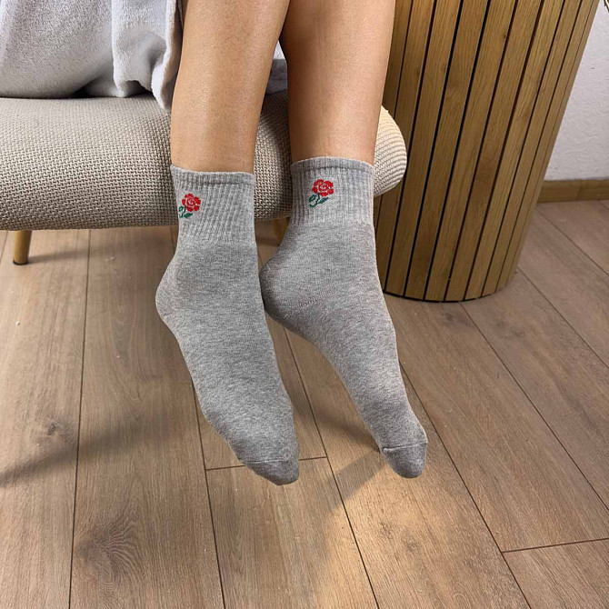 Теплые носки женские классические однотонные Цветок GM Textile Высокие 36-41 Светло-Серый Сумы - изображение 4