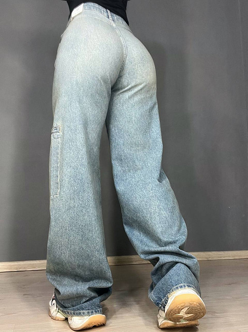 Джинсы женские Its Basic 3123 cargo fit косой шов карманы сбоку винтаж широкие голубые, голубой, 34, Одесса - изображение 2