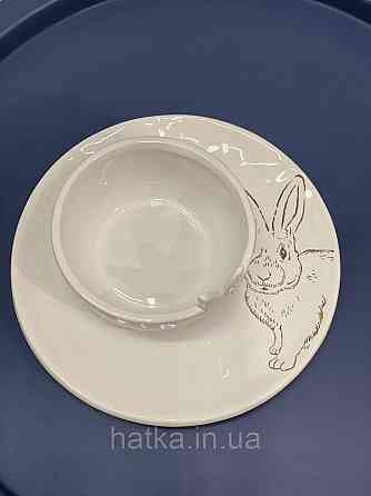 Тарілка 21,4х21,4х2,10 см "Bunny" кераміка біла із зайчиком пасхальна Київ