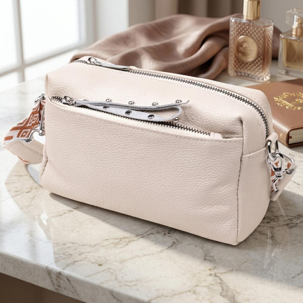 Цікава жіноча шкіряна сумка із стильним бігунком Vintage 22653 Біла Київ - фото 14