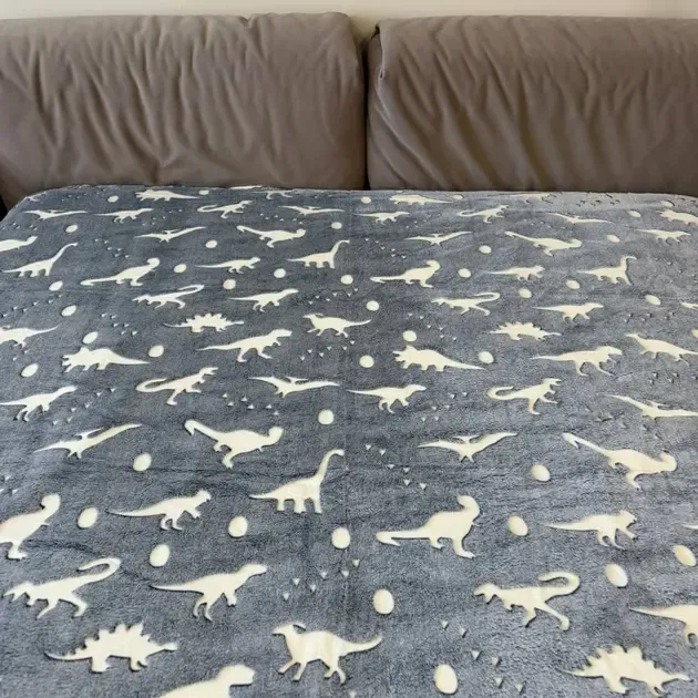 Флисовый полуторный плед 150х100, светящийся в темноте Динозавры серый Коломыя - изображение 3