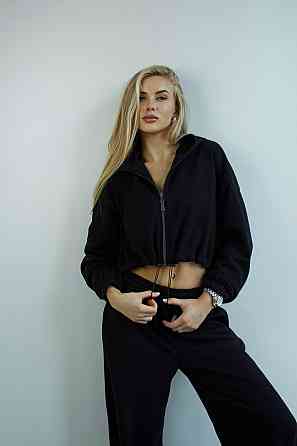 Женский трендовый базовый спортивный костюм трехнить петля Черный, 42/44 Одесса