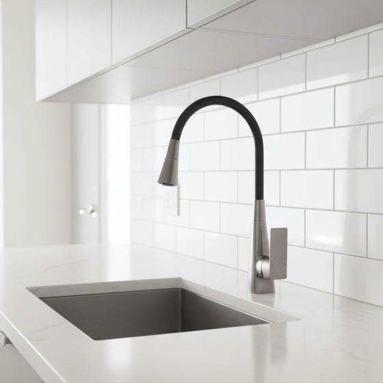 Смеситель для кухни Mixxus Etna 014-T (NUT) Graphite Refl.Black латунный (Цвет графит+силконовый излив черный) (MI8422) Черновцы