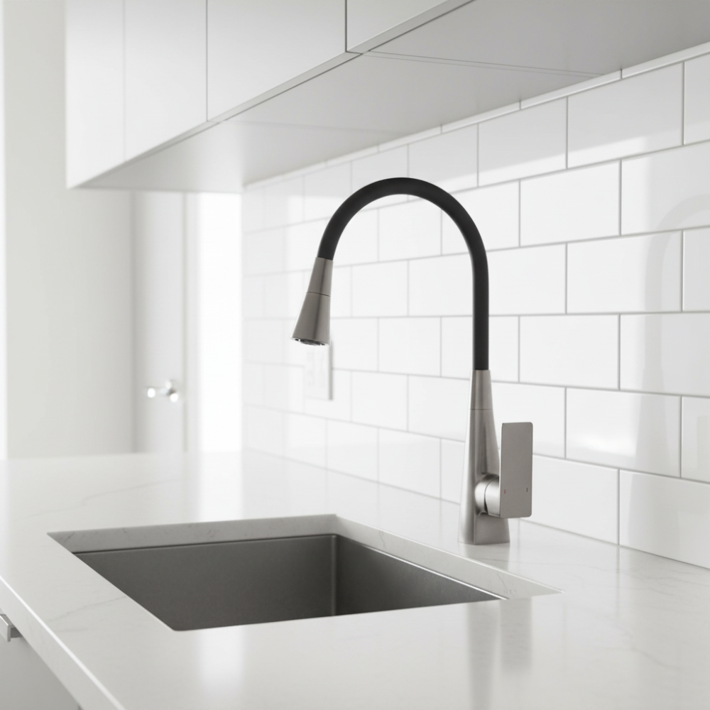 Смеситель для кухни Mixxus Etna 014-T (NUT) Graphite Refl.Black латунный (Цвет графит+силконовый излив черный) (MI8422) Черновцы - изображение 3
