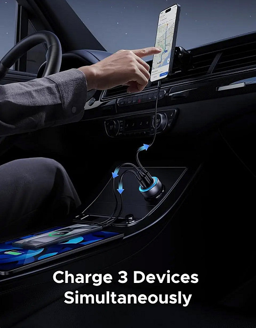 Автозарядка 3xUSB 30W (2xUSB-C + USB-A) QC 4.0 Сіра (EC307) UGREEN Винница - изображение 5