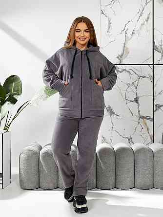 Жіночий теплий костюм-двійка: кофта та штани батал двосторонній фліс Полар Графіт, 58/60 Одеса