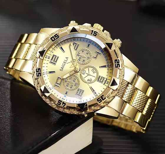 Годинник чоловічий золотистий з золотистим циферблатом у подарунковій коробці Сміла