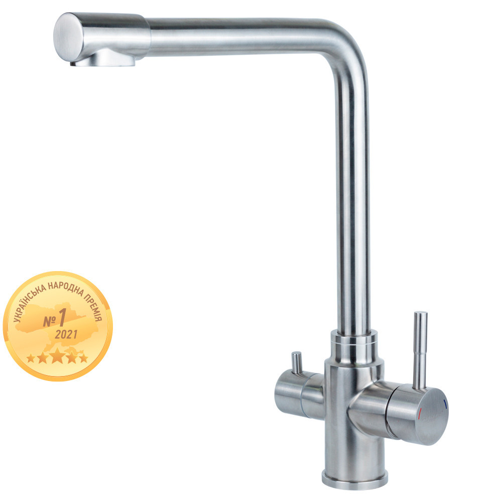 Змішувач KT Ø35 для кухні гусак з виходом для питної води на гайці SS AQUATICA KT-4B770P (9722121) Київ - фото 1