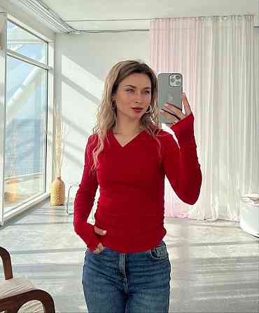 Стильний жіночий лонгслів "поло" з коміром Червоний, 46/48 Одеса