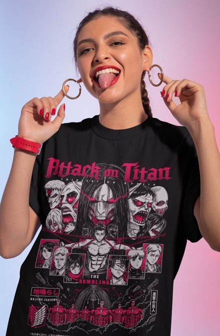 Футболка мужская аниме Атака титанов оверсайз (S/M/L) Черний AnimeJ0828 Днепр - изображение 3