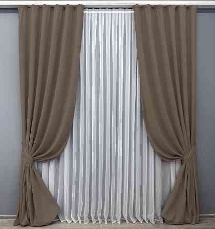 Комплект готових штор VR-Textil Мікровелюр Petek YL № 1802ш Коричневий 200х295 см 2 шт (32-117) Київ