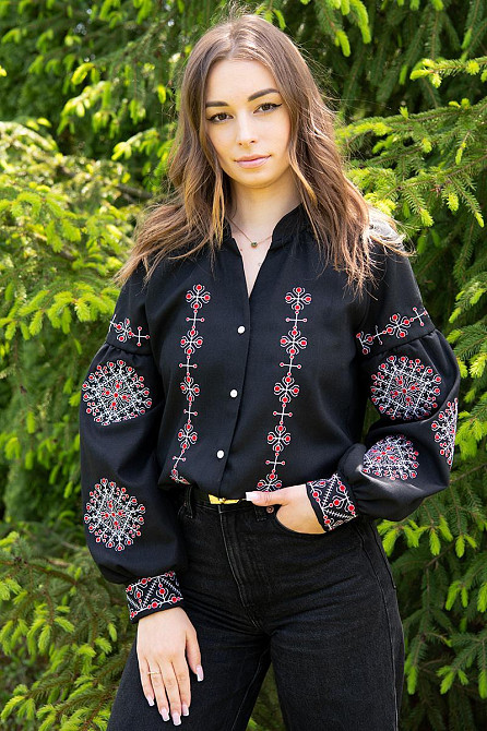 Жіноча вишиванка-сорочка з довгим рукавом лляна топ Київ - фото 1