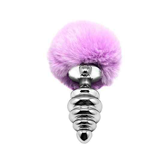 Металева анальна пробка Кролячий хвостик Alive Fluffy Twist Plug L Purple, діаметр 3,8 см Sex Aura Київ