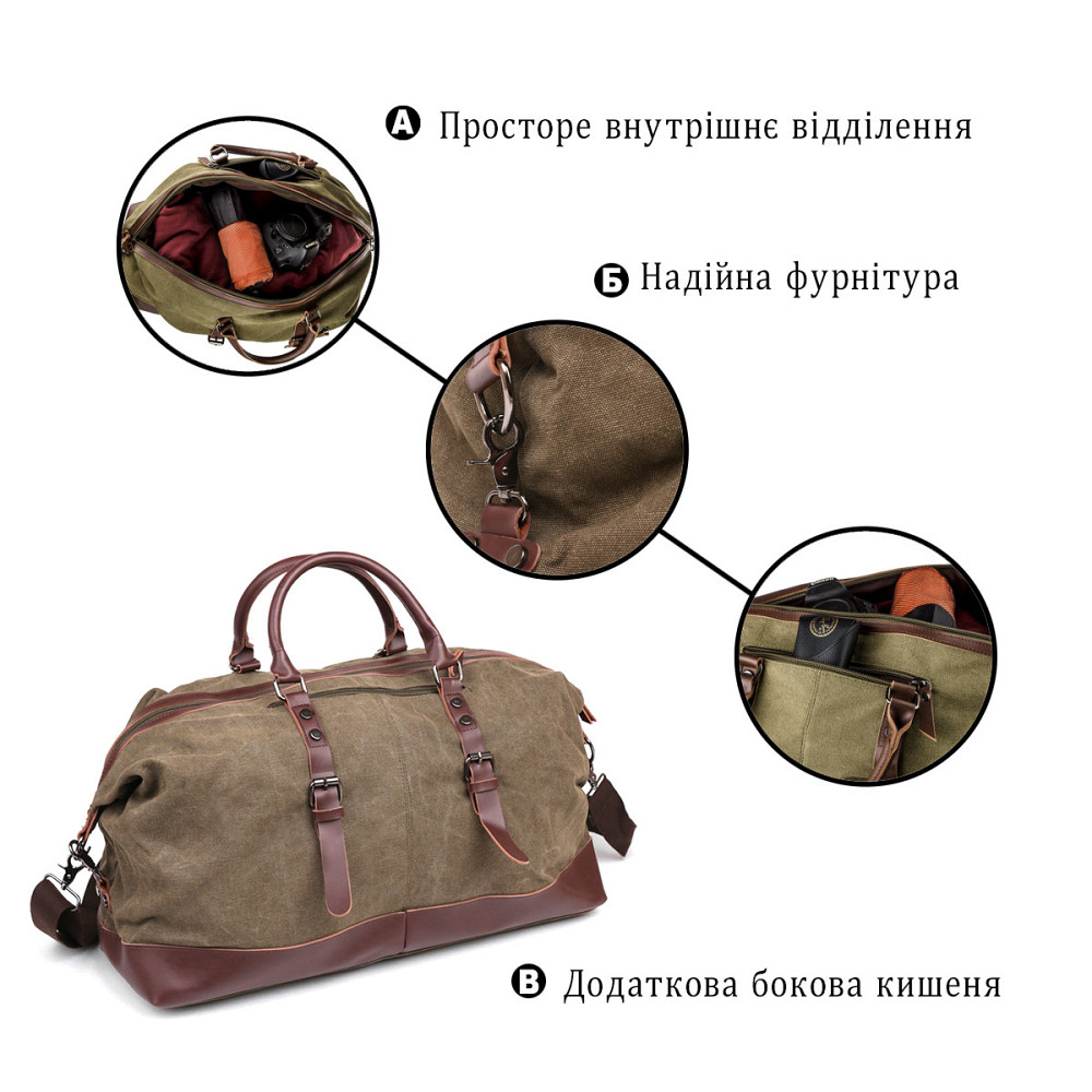 Дорожня сумка текстильна велика Vintage 20167 Зелена Київ - фото 4