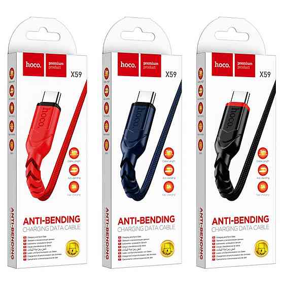 Кабель HOCO X59 USB to Type-C 3A, 1m, nylon, TPE connectors, Red Київ