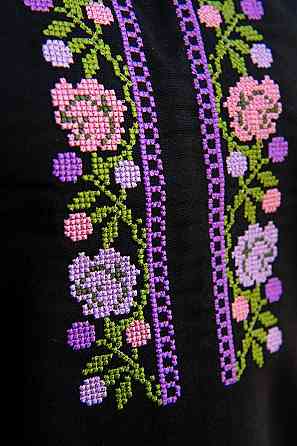 Вышиванка женская, льняная, черная, с длинным рукавом топ Киев