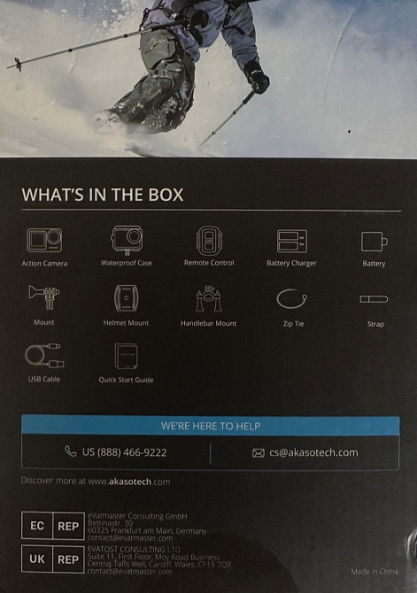 Екшн-камера нова запакована з Європи AKASO BRAVE 7 LE,4K/30 кадрів в секунду 20-мегапіксельна підводна Київ - фото 1