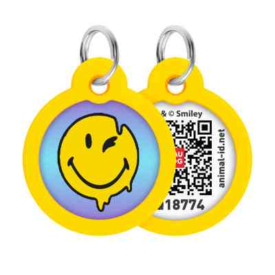 Адресник для тварин WAUDOG Smart ID з QR паспортом "Смайли на блакитному", коло 30 мм (230-0182) Вінниця