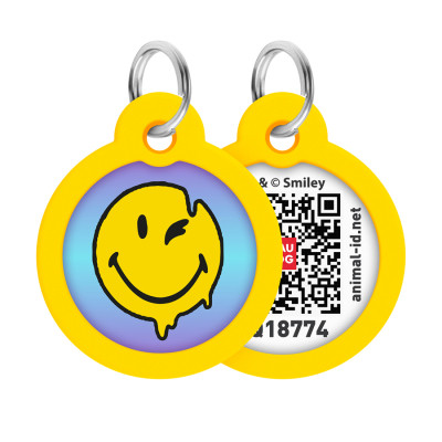 Адресник для тварин WAUDOG Smart ID з QR паспортом "Смайли на блакитному", коло 30 мм (230-0182) Вінниця - фото 1