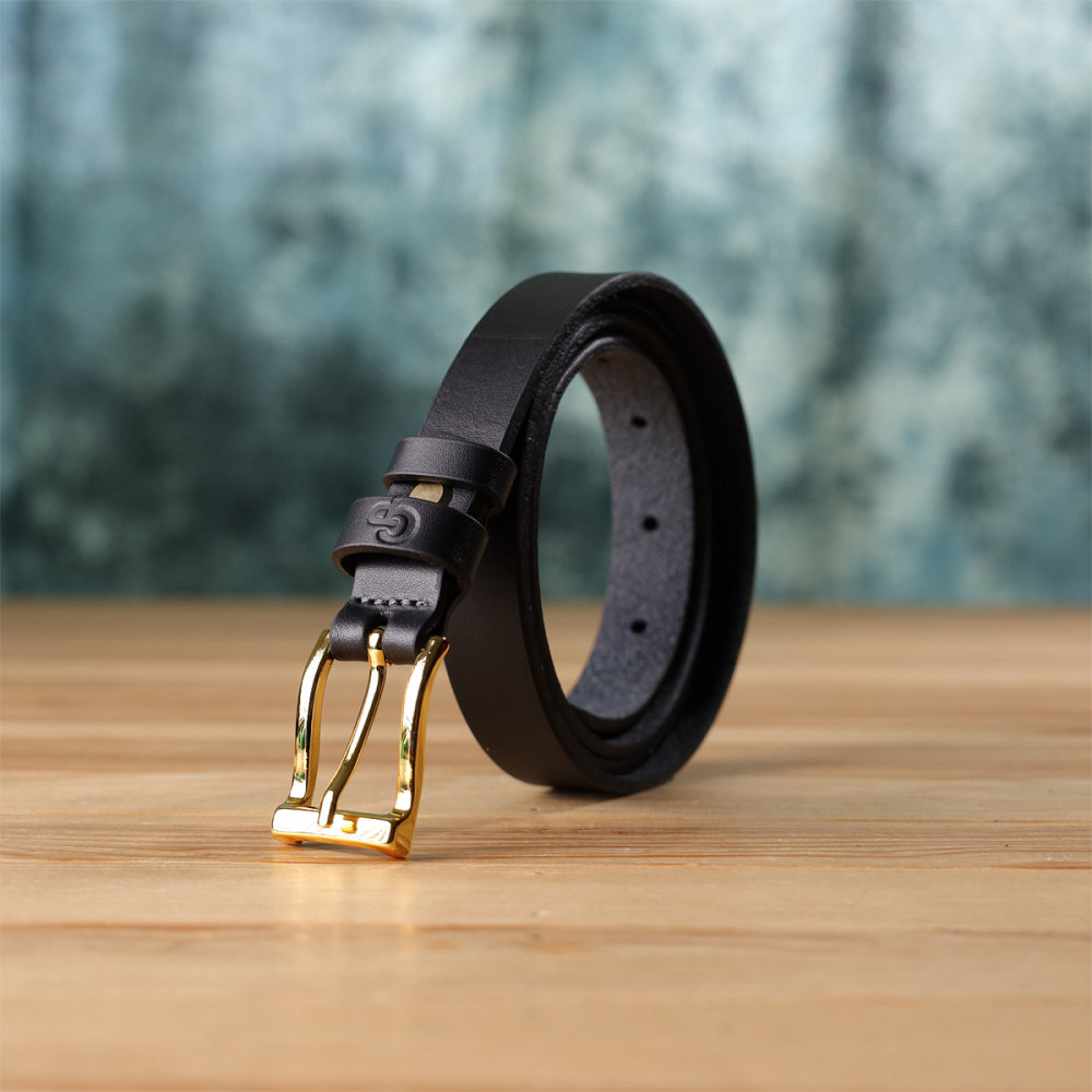 Тонкий шкіряний ремінь для жінок Чорний (GRANDE PELLE) Київ - фото 2