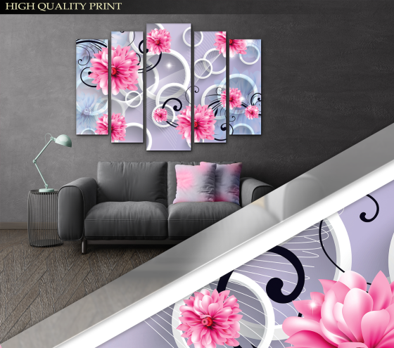 Модульна картина у вітальню / спальню Абстракція Квіти Art-416_5 ( 80х118см ) Київ