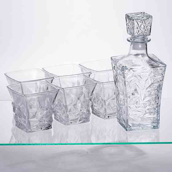 Набір для напоїв графин та 6 склянок для напоїв із товстого скла прозорий 64486-26 Київ