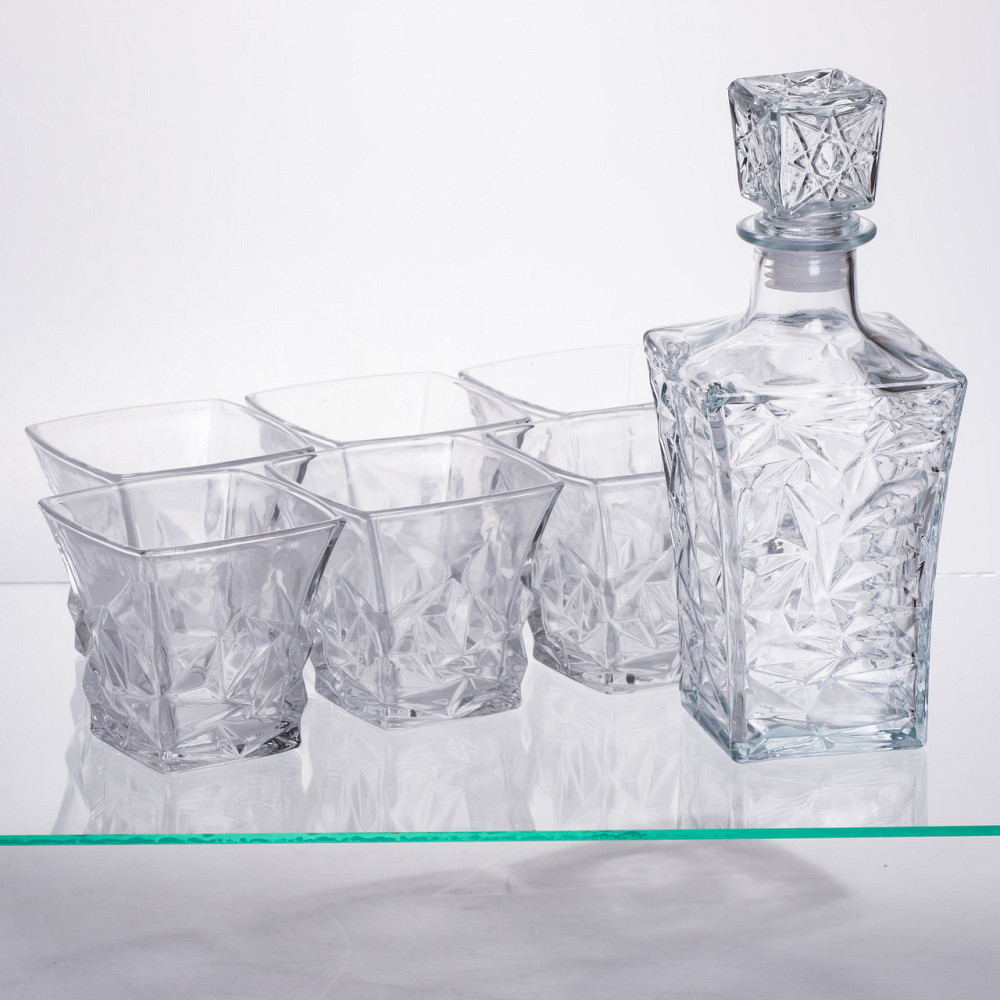 Набір для напоїв графин та 6 склянок для напоїв із товстого скла прозорий 64486-26 Київ - фото 4