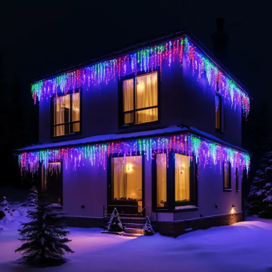 Вулична гірлянда Бахрома 25 м 405 LED чорний провід Мультиколор 25MBML Київ