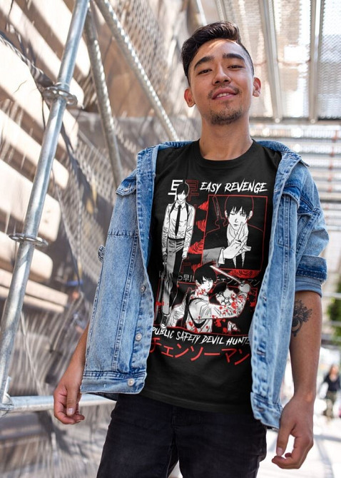 Футболка для хлопчика з аніме принтом Людина-бензопила оверсайз (зріст від 165 до 180) Чорний AnimeJ0959m Дніпро - фото 5