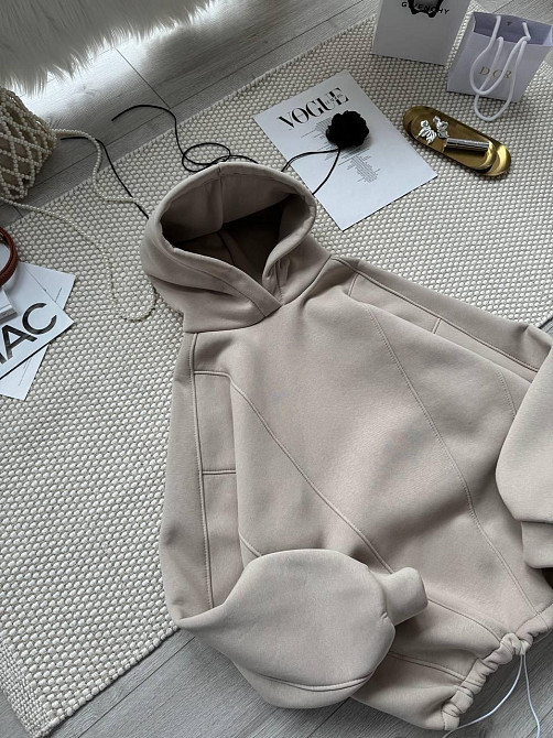 Жіноча стильна тепла худі з фіксаторами цільна турцька тринитка на флісі Одеса - фото 2