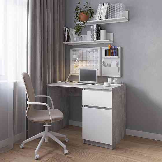 Комп’ютерний стіл VAYS R-18 Бетон-Білий фасад, письмовий з тумбою праворуч, без ручок, ЛДСП, 100×60×75 см - для дому та офісу Львів