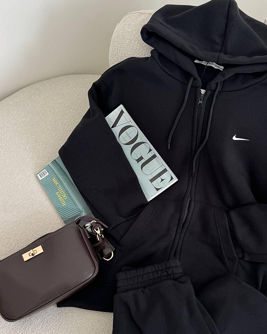 Жіночий повсякденний теплий костюм із тринитки на флісі Чорний, 48/50 Одеса - фото 3