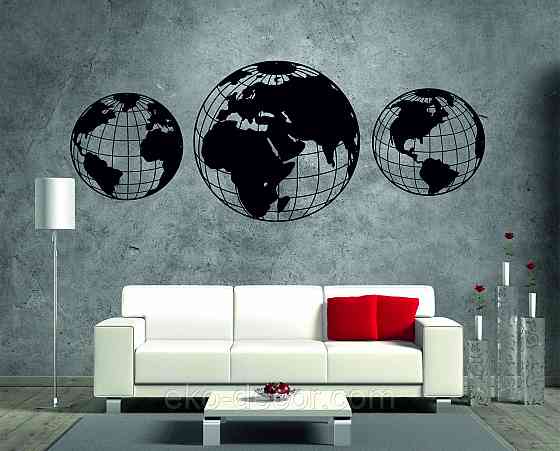 Декоративне настінне Панно «Глобус», Декор на стіну 70*171 см, Чорний Київ