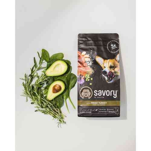 Корм сухой Savory All Breed Sterilised Rich in Fresh Turkey для стерилизованных собак всех пород со свежей индейкой 1 кг Киев