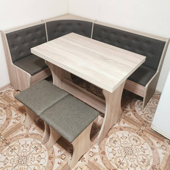 Семейный мягкий кухонный уголок 114 см х 154 см - Дуб Сонома (Уголок+стол+2 табурета) Львов - изображение 5