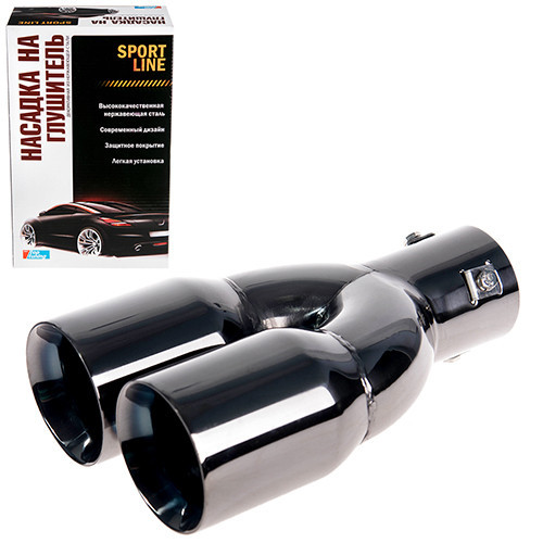 Насадка на глушник 0128 Bk d-62х230мм подвійна/нержавіюча сталь чорна Винница - изображение 1