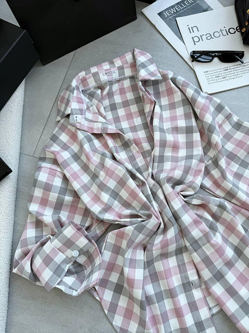 Жіноча трендова оверсайз сорочка у клітинку костюмний тіар Одеса - фото 10