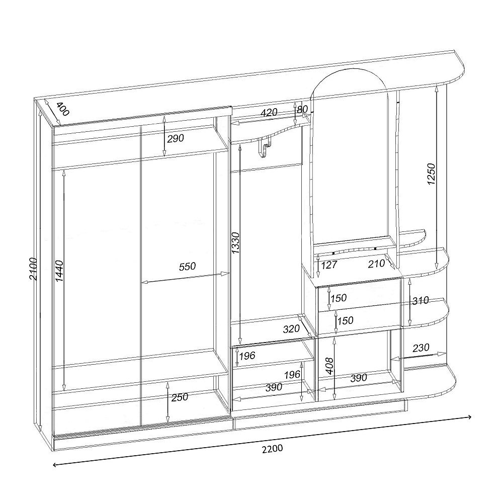 Передпокій Люкс-купе LUX, Дуб Шамоні Світлий, 2200/400/2100 Львів - фото 2