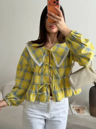 Стильна жіноча картата сорочка з мереживом Одеса