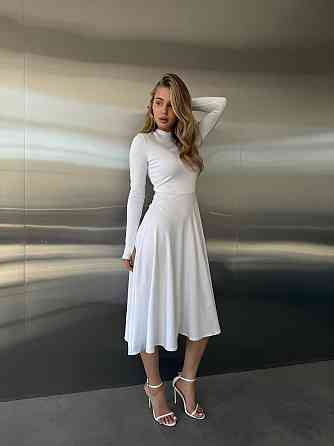 Женское стильное вечернее миди платье из микродайвинга Белый, 44/46 Одесса