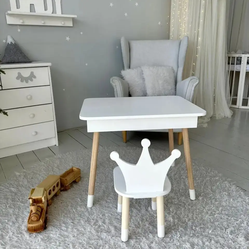 Детский столик с ящиком для карандашей + стульчик Корона (Белый) Винница - изображение 2