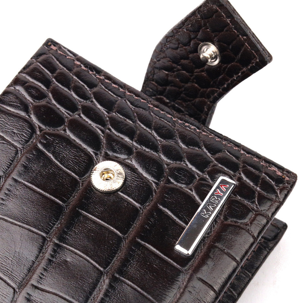 Функциональный мужской зажим из натуральной лакированной фактурной кожи под крокодила KARYA 21044 Коричневый Киев - изображение 3