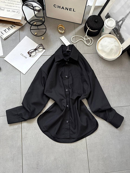 Жіноча базова сорочка на ґудзиках із бавовни Чорний, 42/44 Одеса - фото 1