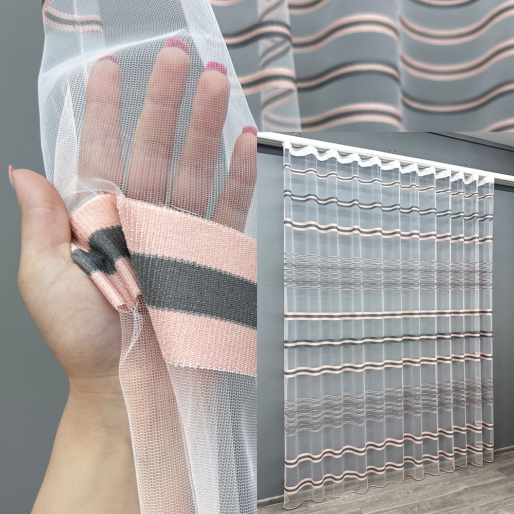 Тюль VR-Textil 1771т Фатин смуги Пудровий з графітовим 400х270 см (40-251) Київ - фото 1