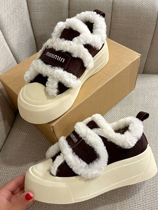 Кеди жіночі Hengji 15-6 з хутром та опушкою на липучці коричневі, 38, 24 см Київ - фото 11